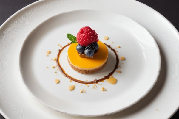 Elegant plated dessert with artistic presentation and garnish