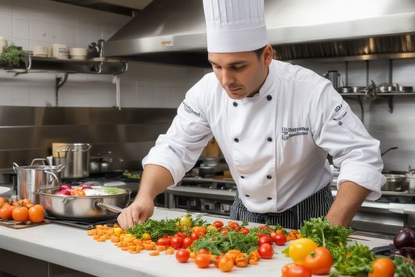 Chef preparing fresh seasonal ingredients in professional kitchen