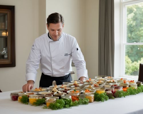 Private chef preparing elegant multi-course meal in home dining room