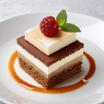 Elegant dessert with layered components and artistic plating